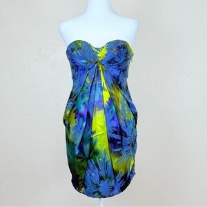 NWT Matthew Williamson Strapless Drape Corset Satin Devore Dress Blue Green 8 US